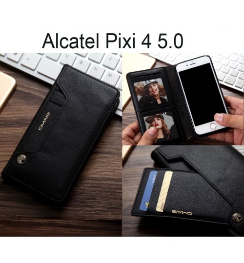 Alcatel Pixi 4 5.0 Inch Case Slim Leather Wallet Case 6 Cards 2 Id Magnet - Black