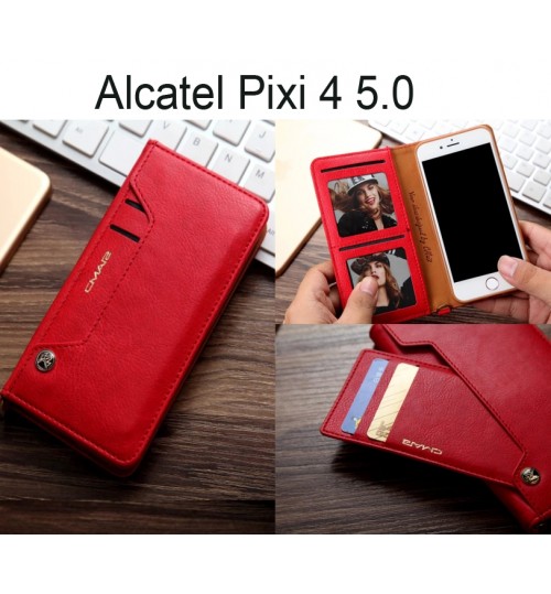 Alcatel Pixi 4 5.0 Inch Case Slim Leather Wallet Case 6 Cards 2 Id Magnet - Red