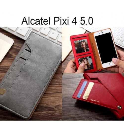 Alcatel Pixi 4 5.0 Inch Case Slim Leather Wallet Case 6 Cards 2 Id Magnet - Grey
