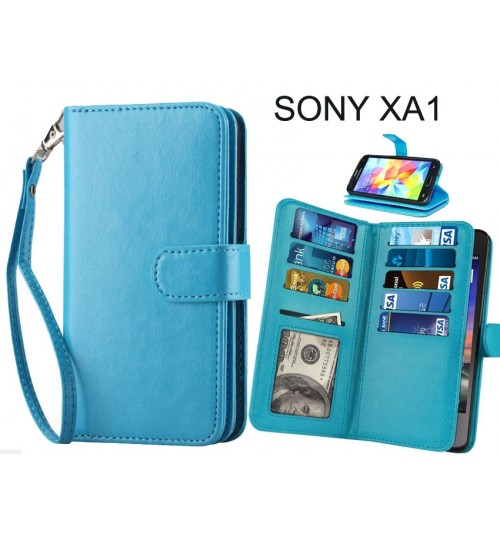 Sony Xperia Xa1 Double Wallet Leather Case 9 Card Slots - Blue