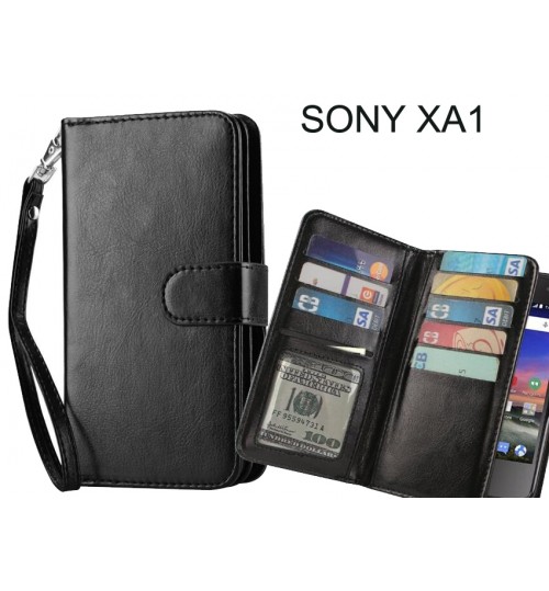 Sony Xperia Xa1 Double Wallet Leather Case 9 Card Slots - Black