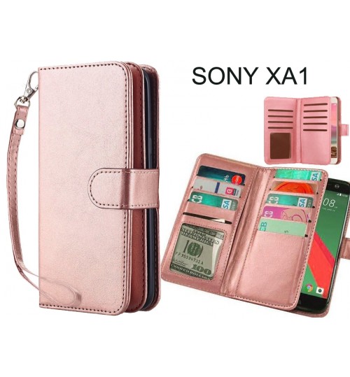 Sony Xperia Xa1 Double Wallet Leather Case 9 Card Slots - Rose Gold