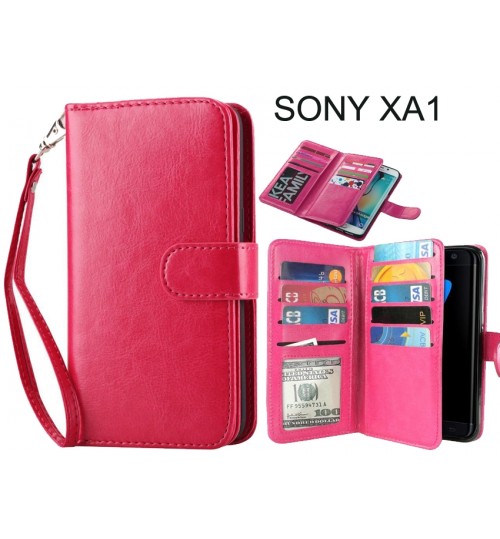 Sony Xperia Xa1 Double Wallet Leather Case 9 Card Slots - Hot Pink