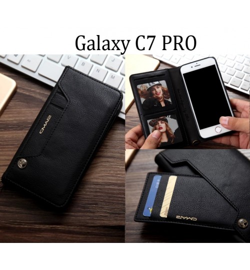 Galaxy C7 Pro  Case Slim Leather Wallet Case - Black