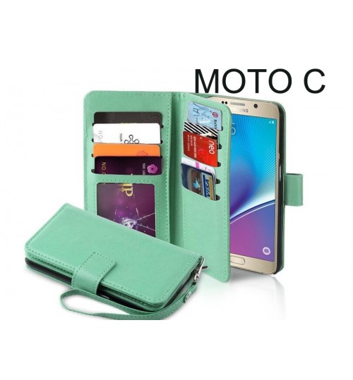 MOTO C case Double Wallet leather case 9 Card Slots