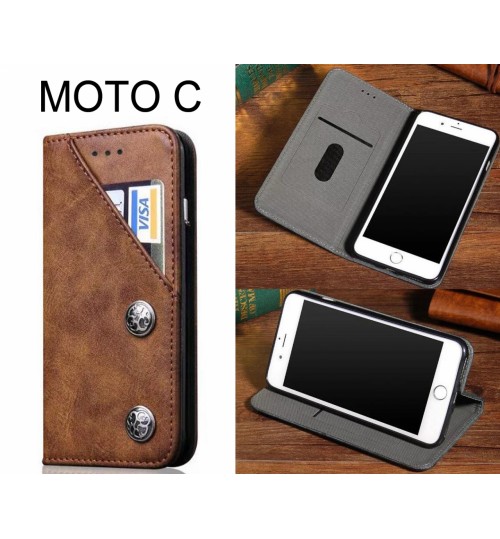 MOTO C  ultra slim retro leather wallet case 2 cards magnet