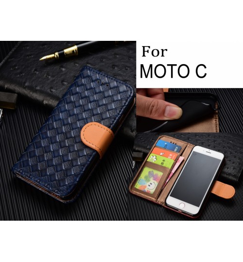 Moto C Case  Leather Wallet Case Cover - Blue