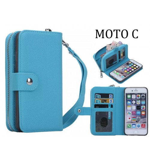 Moto C Case Full Wallet Leather Case - Sky Blue