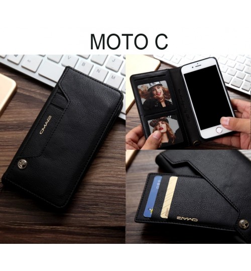 Moto C Case Slim Leather Wallet Case - Black