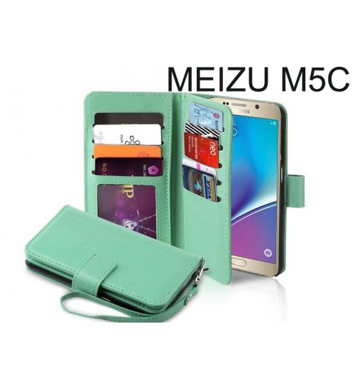 Meizu M5c Case Double Wallet Leather Case 9 Card Slots - Green
