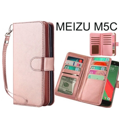 Meizu M5c Case Double Wallet Leather Case 9 Card Slots - Rose Gold