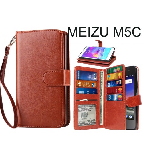 Meizu M5c Case Double Wallet Leather Case 9 Card Slots - Brown