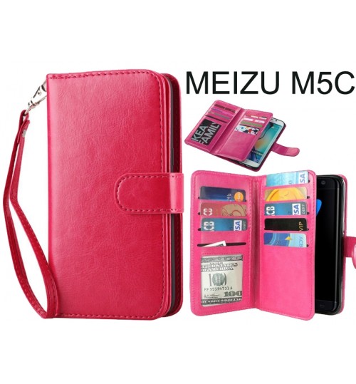 Meizu M5c Case Double Wallet Leather Case 9 Card Slots - Hot Pink