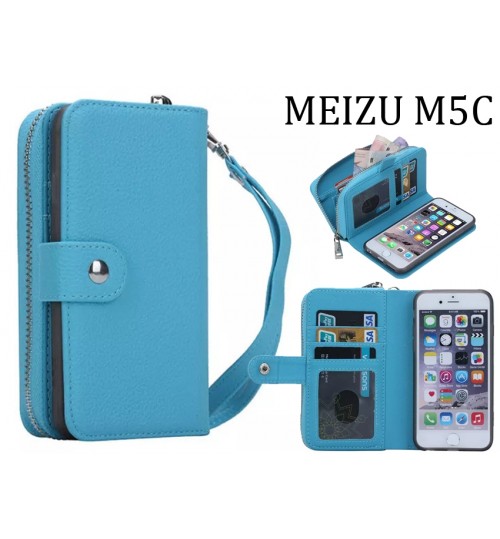 Meizu M5c Case Full Wallet Leather Case - Sky Blue