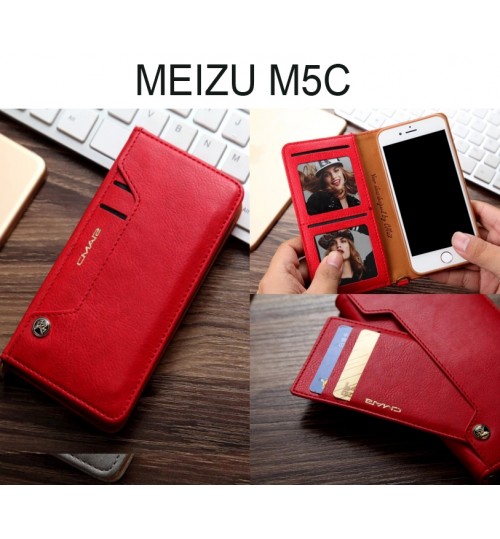 Meizu M5c Case Slim Leather Wallet Case - Red