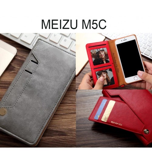 Meizu M5c Case Slim Leather Wallet Case - Grey