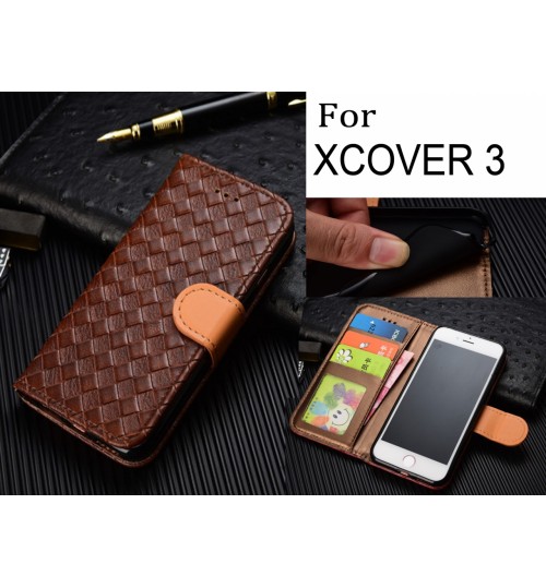 Galaxy Xcover 3 Case  Leather Wallet Case Cover - Brown