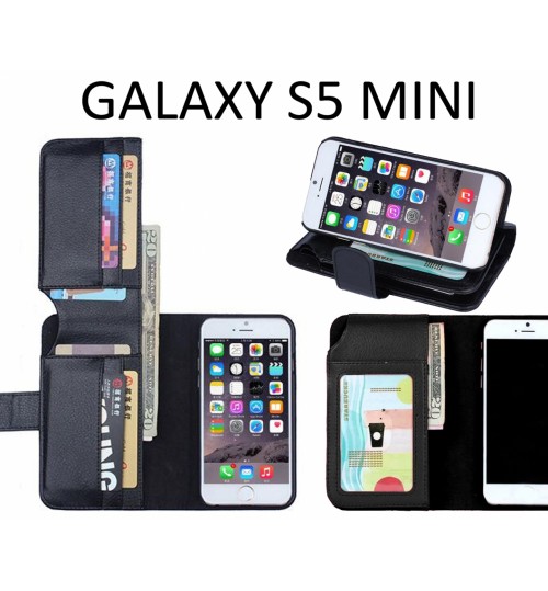 Galaxy S5 Mini Case Leather Wallet Case Cover - Black