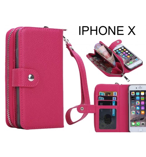 Iphone X  Case Full Wallet Leather Case - Hot Pink