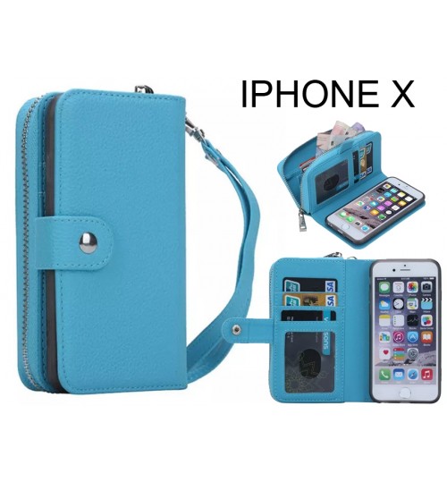 Iphone X  Case Full Wallet Leather Case - Sky Blue