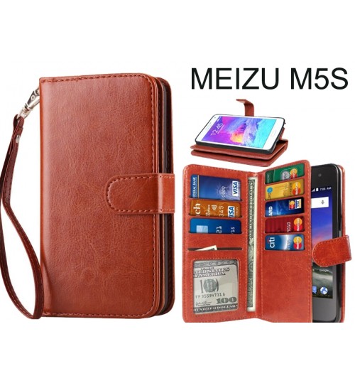 Meizu M5s Case Double Wallet Leather Case 9 Card Slots - Brown