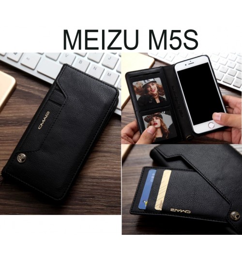 Meizu M5s Case Slim Leather Wallet Case - Black