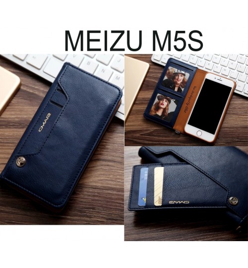 Meizu M5s Case Slim Leather Wallet Case - Blue