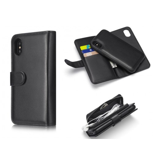 iPhone X double wallet  Leather Zip case detachable