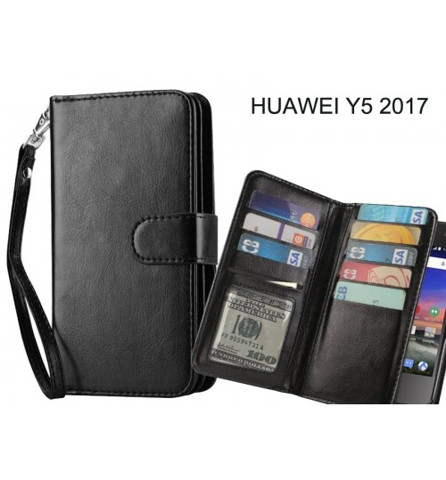 Huawei Y5 2017  Case Double Wallet Leather Case 9 Card Slots - Black
