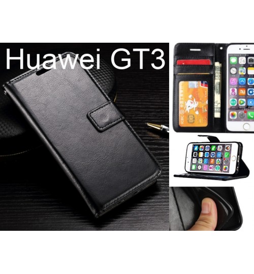 Huawei Gt3 Case Fine Leather Wallet Case - Black