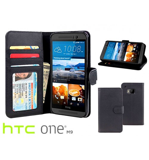 Htc One M9 Case Wallet Leather Vintage  Id Window - Black