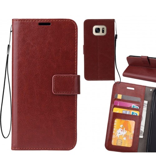 Galaxy S7 Vintage Fine Leather Wallet Case+combo - Brown