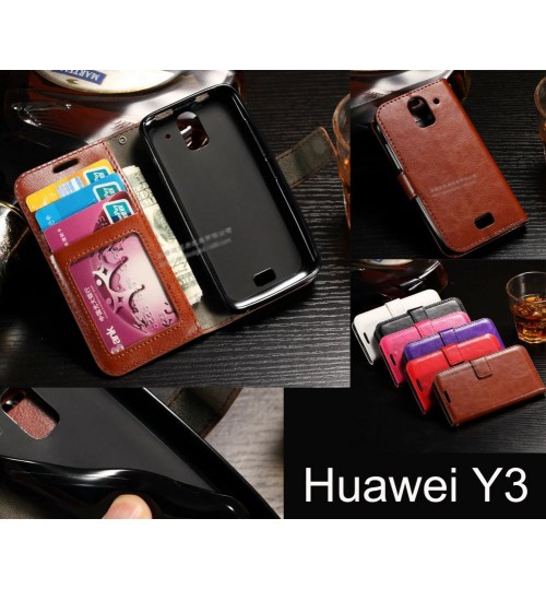 Huawei Y3 Vintage Fine Leather Wallet Case - Brown