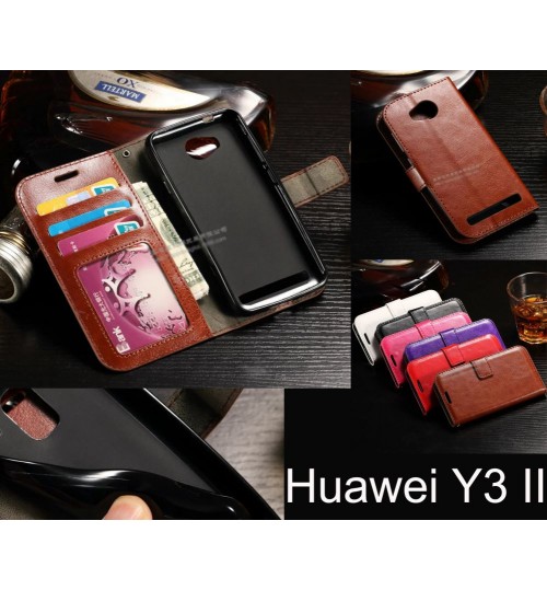 Huawei Y3 Ii Case Vintage Fine Leather Wallet Case - Brown