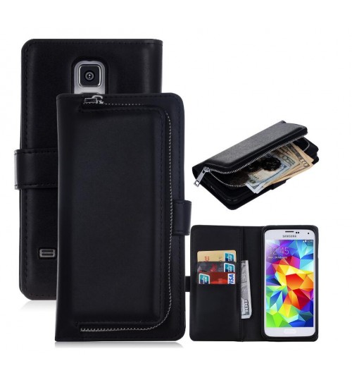 GALAXY S5 double wallet  Leather Zip case detachable