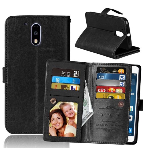Moto G4 Plus Double Wallet Leather Case - Black