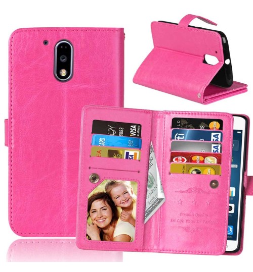 Moto G4 Plus Double Wallet Leather Case - Hot Pink