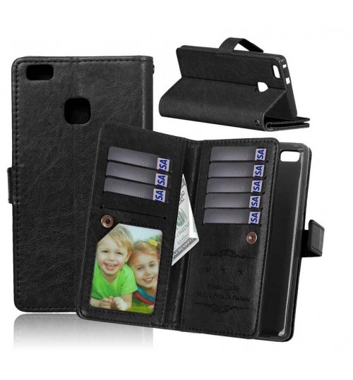 Huawei P9 Lite Double Wallet Leather Case - Black