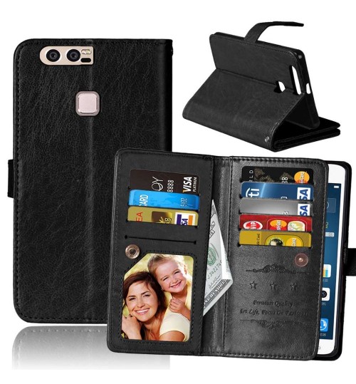 Huawei P9 Double Wallet Leather Case - Black