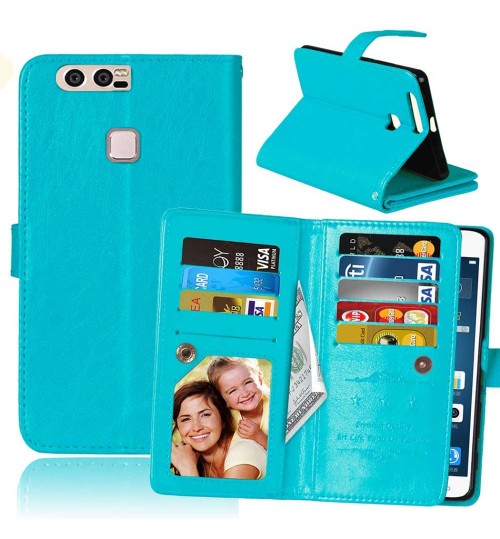 Huawei P9 Double Wallet Leather Case - Blue