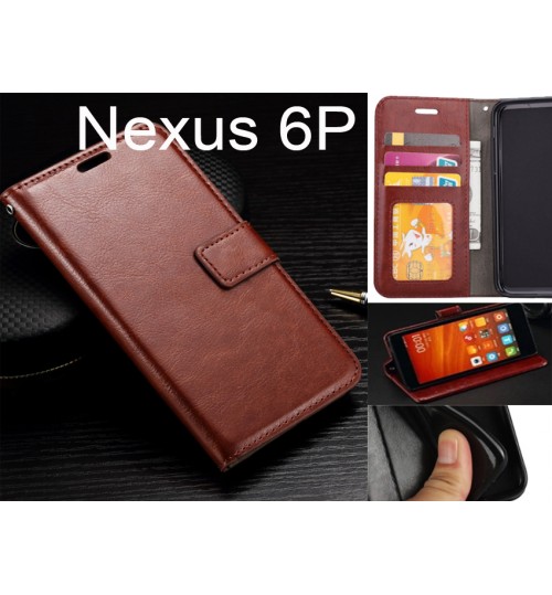 Nexus 6p Case Fine Leather Wallet Case - Brown