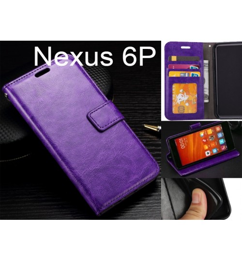 Nexus 6p Case Fine Leather Wallet Case - Purple
