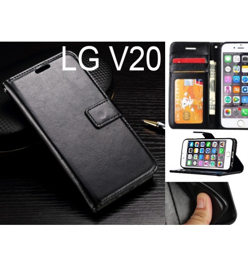 Lg V20 Case Fine Leather Wallet Case - Black