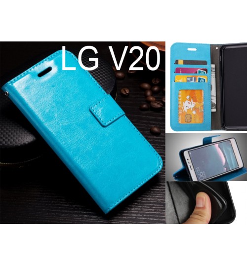 Lg V20 Case Fine Leather Wallet Case - Blue