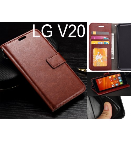 Lg V20 Case Fine Leather Wallet Case - Brown