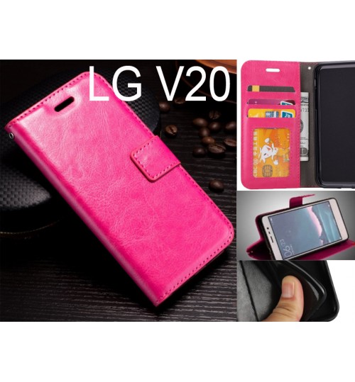 Lg V20 Case Fine Leather Wallet Case - Hot Pink