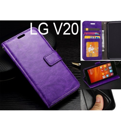 Lg V20 Case Fine Leather Wallet Case - Purple