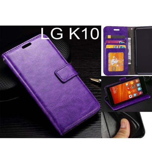Lg K10 Case Fine Leather Wallet Case - Purple