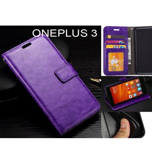 Oneplus 3 Case Fine Leather Wallet Case - Purple