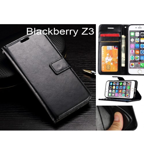 Blackberry Z3  Case Fine Leather Wallet Case - Black